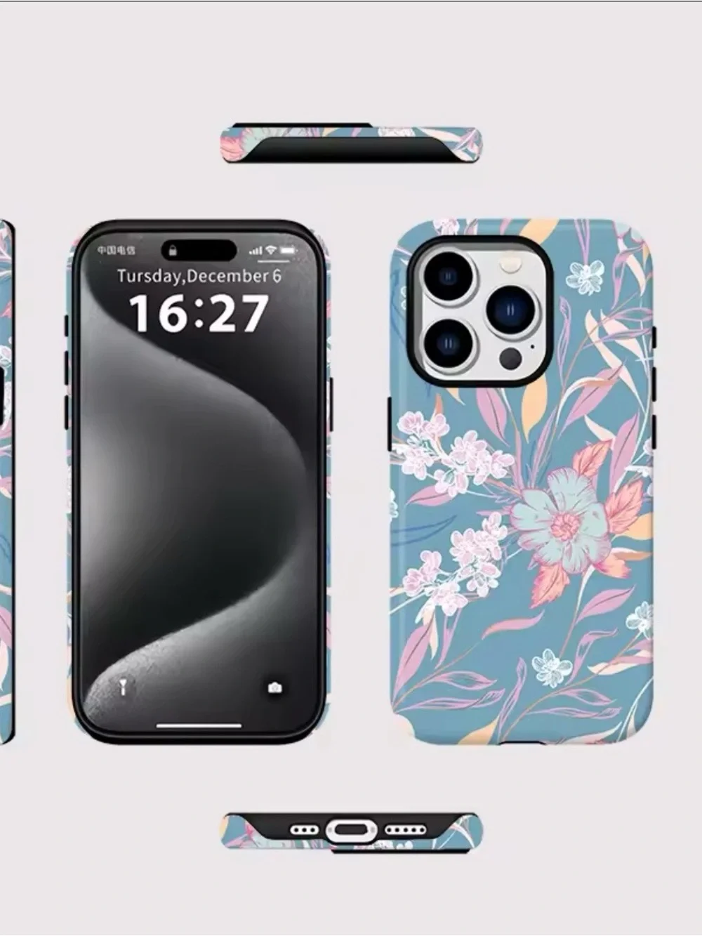 Blue Floral Phone Case - Elegant Protective Cover for iPhone 16 pro